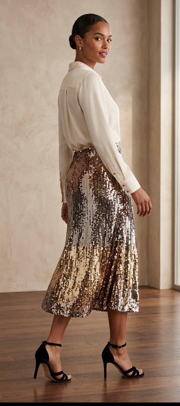 Jcrew Collection‎ Sequin Slip Skirt in Gold MIDI